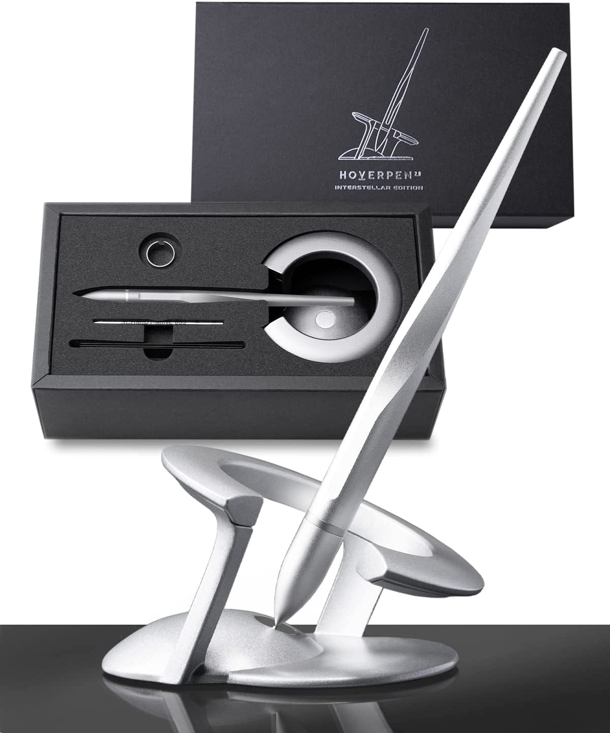 Hoverpen Interstellar Edition - Futuristic Luxury Pen Made with Aerospace Alloy, Unique Aesthetic, Free Spinning Executive Pen, Best Boss Gifts for Women & Men (Starlight Silver)