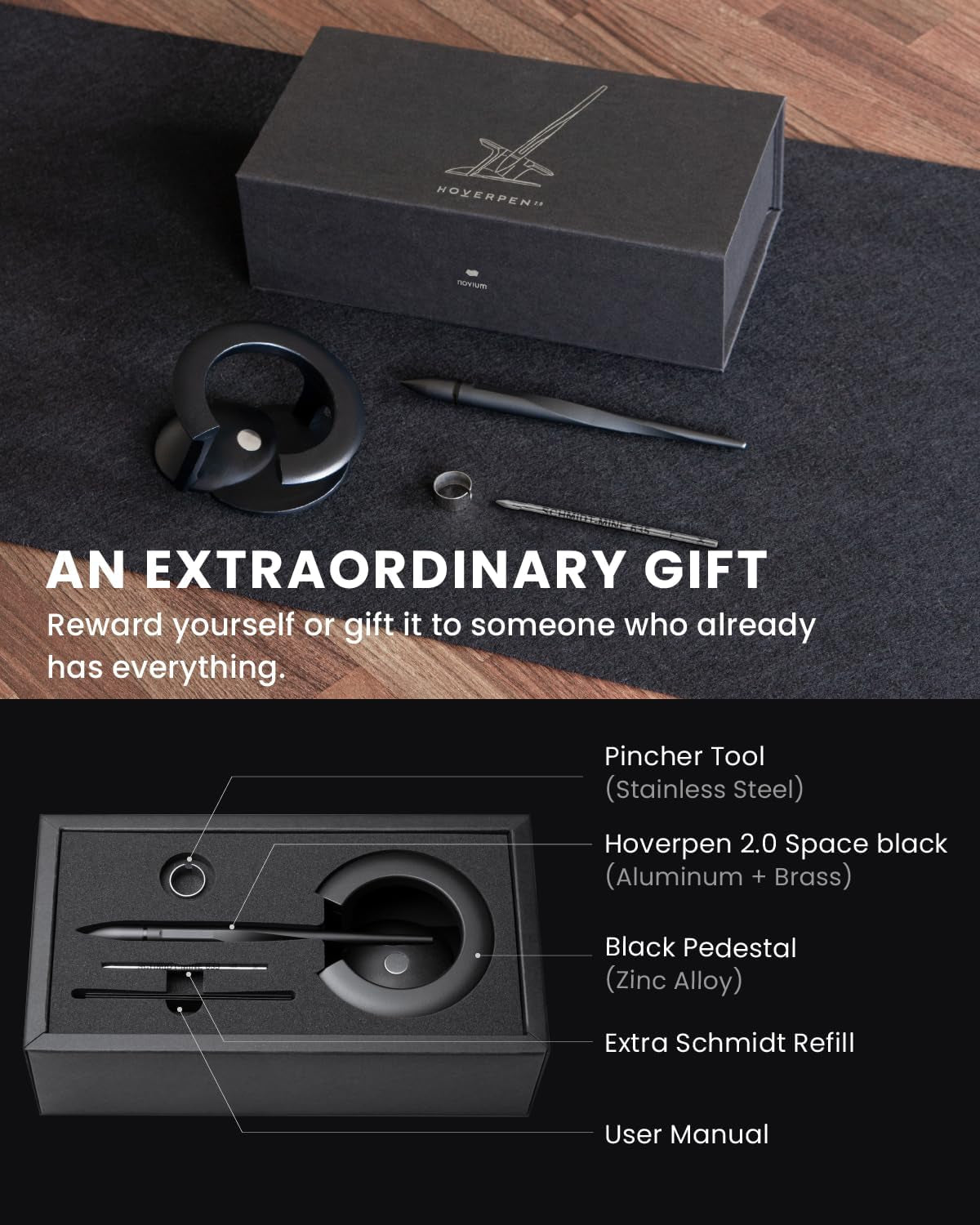 Hoverpen Interstellar Edition - Futuristic Luxury Pen Made with Aerospace Alloy, Unique Aesthetic, Free Spinning Executive Pen, Best Boss Gifts for Women & Men (Starlight Silver)