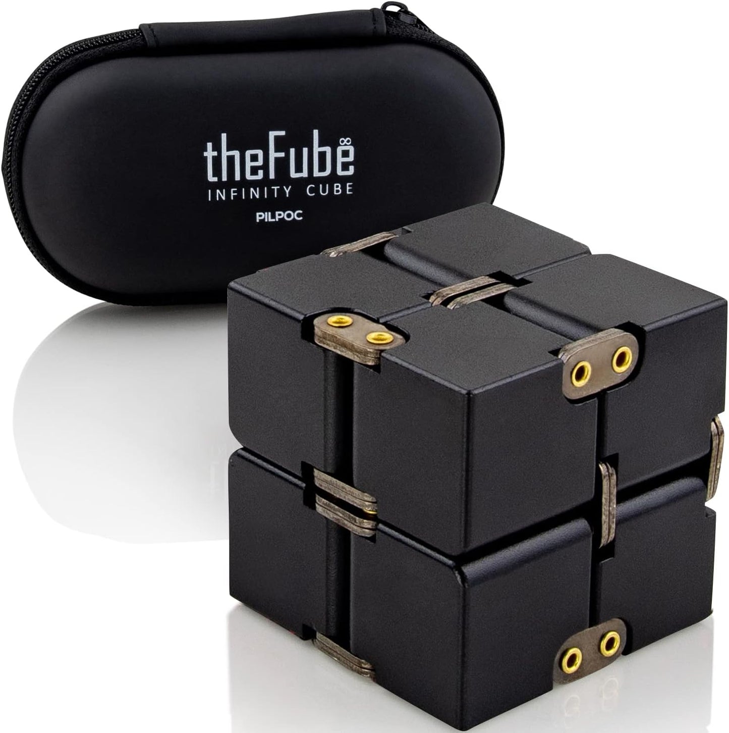 Thefube Infinity Cube Fidget Desk Toy - Premium Quality Aluminum Infinite Magic Cube with Exclusive Case, Sturdy, Heavy, Relieve Stress and Anxiety, for ADD, ADHD, OCD (Red)