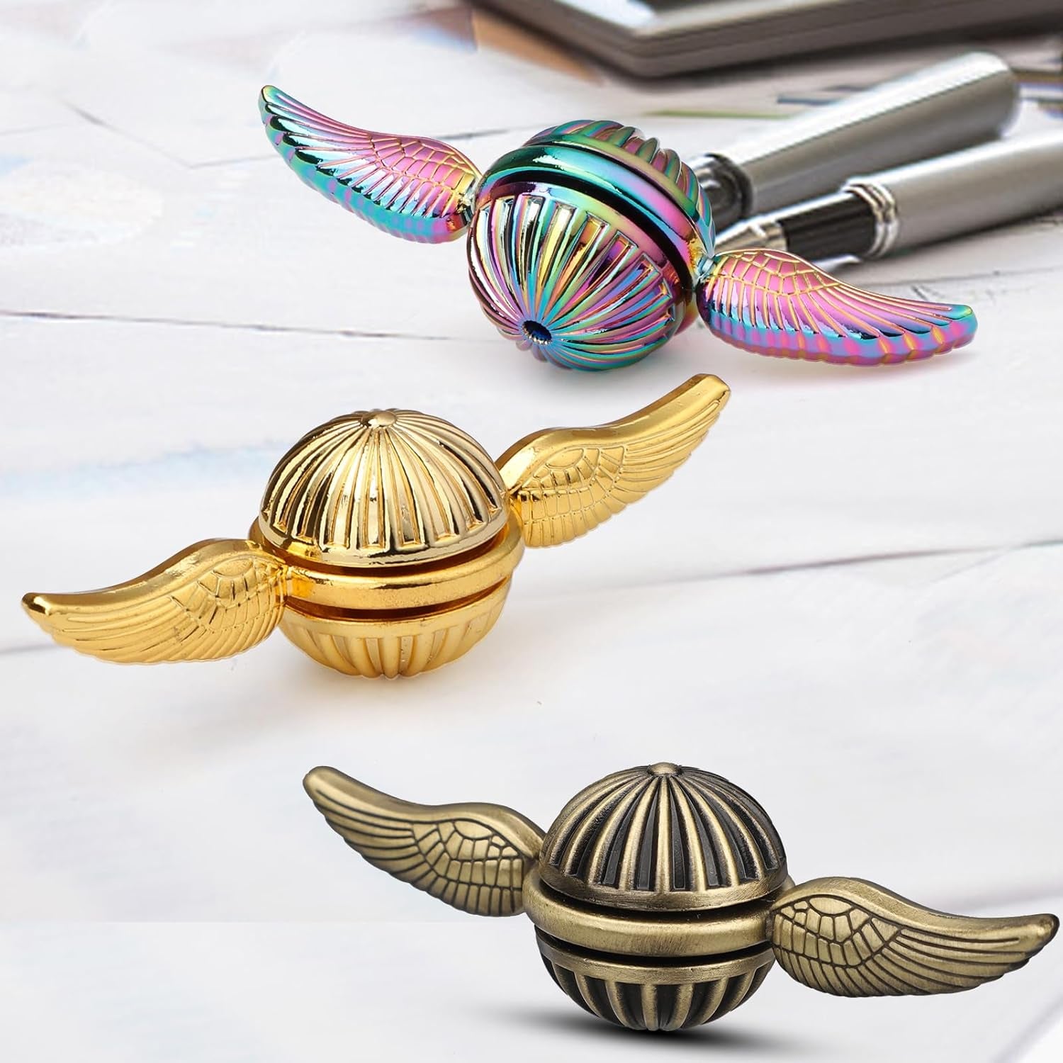 Brass Fidget Spinner Magic Orb Anxiety Toy for Kids Adults, Stress Relief Spin Fidget Hand Bearing Tri Spinner, Cool Ball Fingertip Gyro Spinning Top Novelty Gift for Xmas Valentine'S Day(1Pcs)