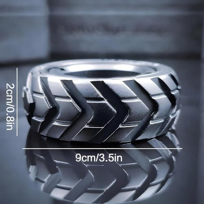 Decompression Toy Dual Function Stainless Steel Motorcycle Tire Fidget Ring Spinner Rings for Motorcycle Tire Fidget Ring Fingertip Gyro Decompression Artifact Magnetic Rings Fidget Toy (Silver)