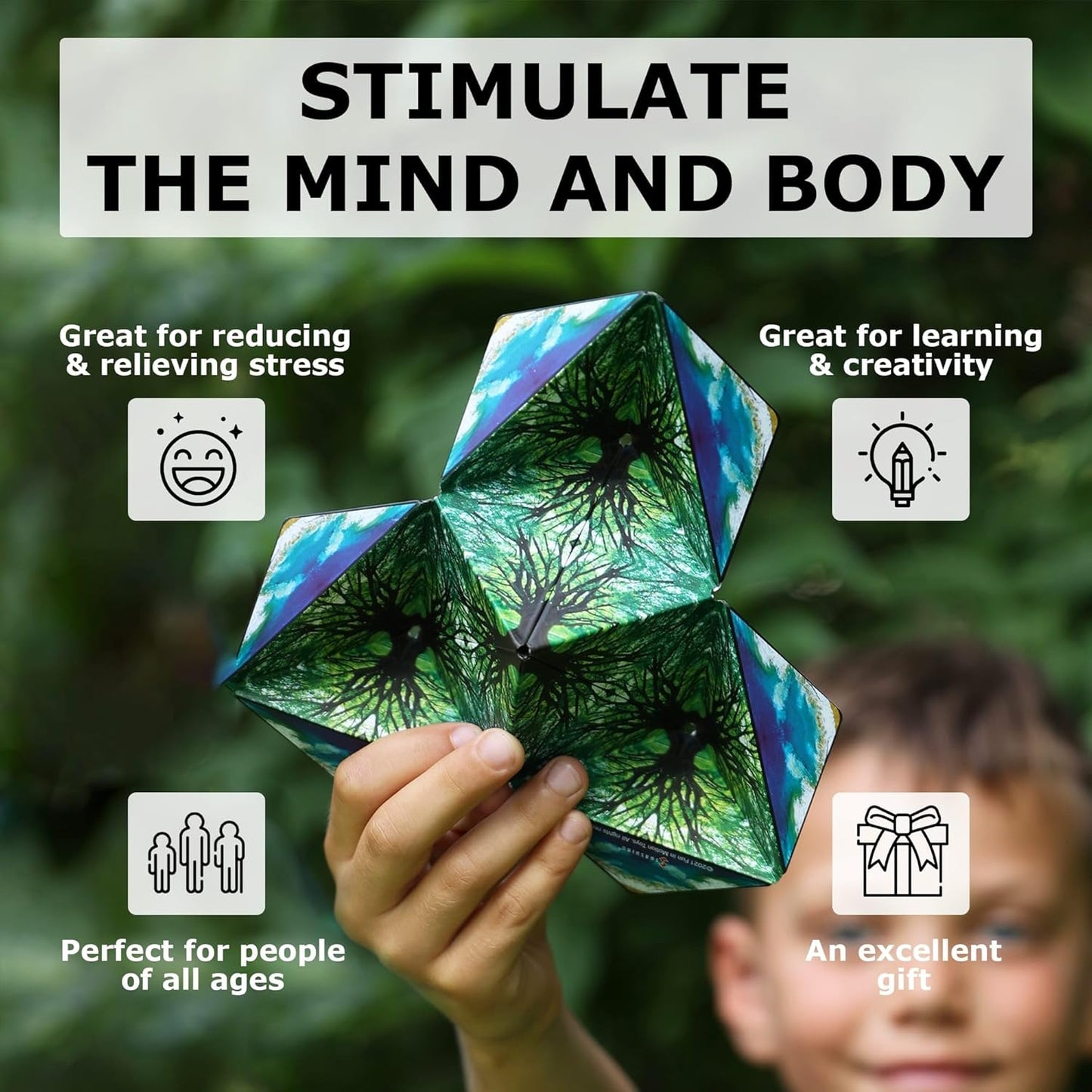 Shape Shifting Box - Award-Winning, Patented Fidget Cube W/ 36 Rare Earth Magnets - Transforms into over 70 Shapes (Spaced Out)