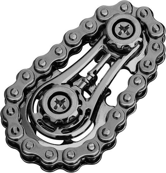 Cool Fidget Chain Fidget Spinners for Kids Adults, Metal Handheld Gadget Kinetic Desk Toy Finger Hand Spinner Fingertip Gyro, Hand Rollor Bike Chain Black