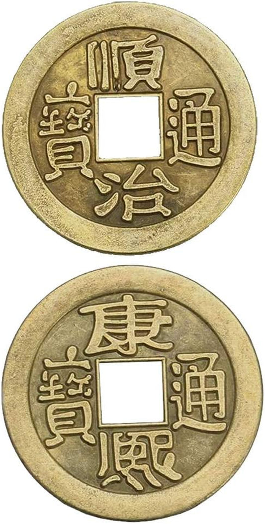 Chinese Fortune Coins, Chinese Feng Shui Coins Meaningful Fortune Coins with Red Strings for Wealth and Good Luck 2 Pcs