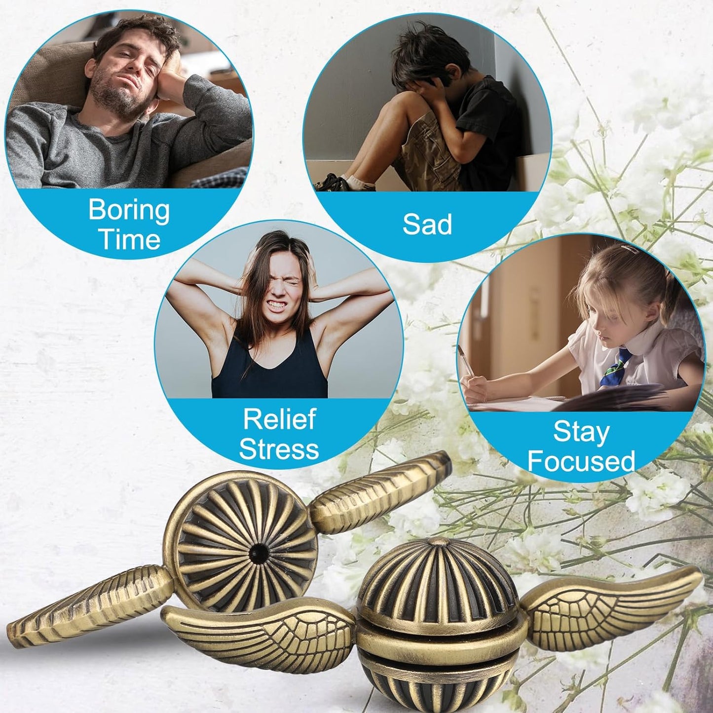 Brass Fidget Spinner Magic Orb Anxiety Toy for Kids Adults, Stress Relief Spin Fidget Hand Bearing Tri Spinner, Cool Ball Fingertip Gyro Spinning Top Novelty Gift for Xmas Valentine'S Day(1Pcs)